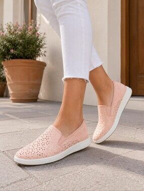 Clarks Cloudsteppers Women's Pink Perforated Slip-On Comfort Shoes Washable